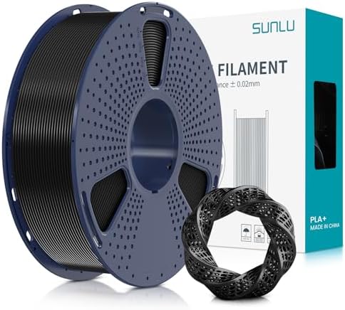 SUNLU PLA+ Filament 1.75mm, PLA Plus 3D Drucker Filament Schwarz, 1KG Spule | Stärker belastbar, Neatly Wound 3D Druck PLA+ Filament, Hohe Maßgenauigkeit +/- 0.02mm