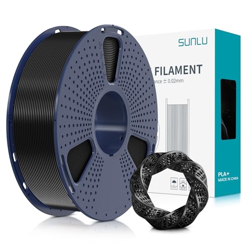 SUNLU PLA+ Filament 1.75mm, PLA Plus 3D Drucker Filament, Stärker belastbar, Neatly Wound, 1KG 3D Druck PLA+ Filament, Maßgenauigkeit +/- 0.02mm, Schwarz