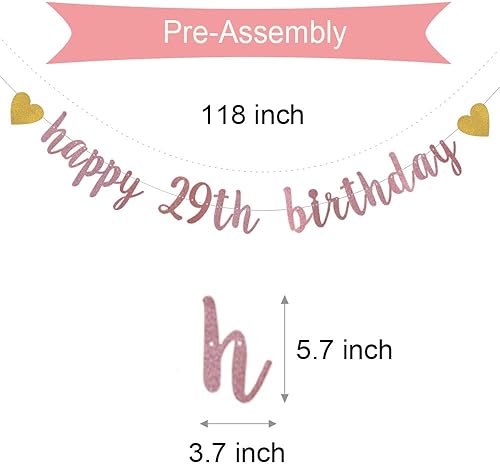 Miniatura 2 de XIAOLUOLY - Cartel con purpurina de oro rosa, pre-encordado, decoración de fiesta de cumpleaños 29, telón de fondo de feliz cumpleaños 29