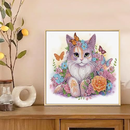 Image of AiYuanzsh 5D Special Shape Diamond Art Kits for Beginners, Cat Diamond Painting Kits for Adults, Crystal Rhinestones Diamond Art for Home Wall Decoration Gift 12x12inch /30x30cm, Animal