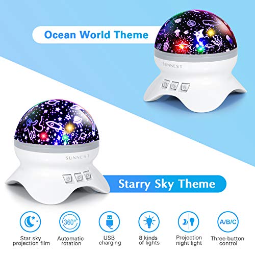 Night Light For Kids, 2 In 1 Baby Night Light - Space And Ocean Themes Projector 360 Degree Rotation Star Projector - 4 Led Bulbs 9 Light Color Changing, Gifts For Children Bedroom Birthday Party #TOP1