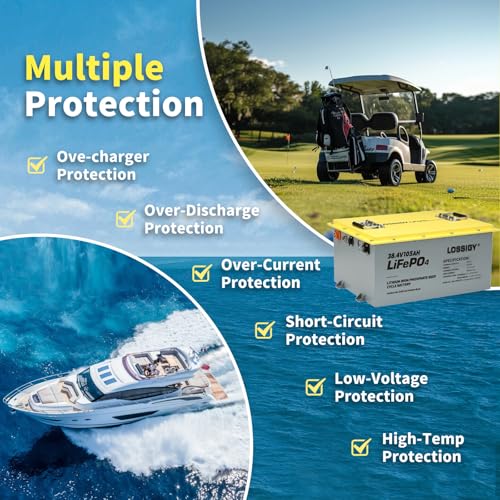 Image of LOSSIGY 36V Golf Cart Lithium Battery Conversion Kit, Built in 200A Smart BMS, Peak Current 1000A(3-5s), Perfect for Passenger Car, Trolling Motor
