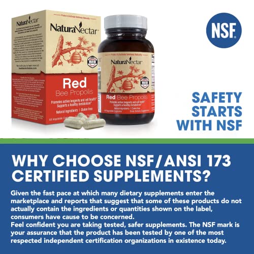 Naturanectar Red Bee Propolis – Nsf Contents Certified – Natural Antioxidant Supplement, Healthy Inflammation Response & Immune Support - Premium Brazilian Propolis - Gluten-Free - Ethanol Free, 60 Count #TOP1