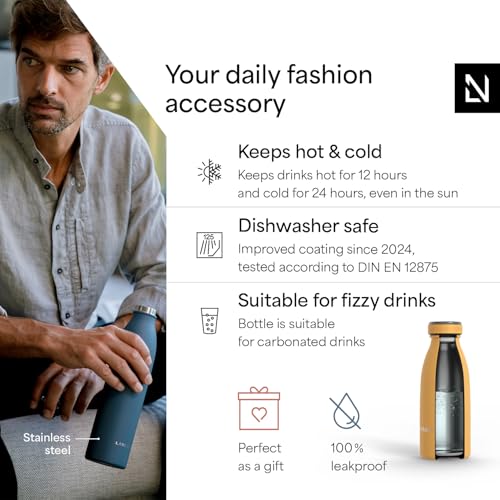 Image of LARS NYSOM Stainless Steel Insulated Water Bottle 12oz 17oz 25oz 34oz 51oz | Insulated Thermo Flask for Hot and Cold Beverages | Leakproof Drinking Bottle (Mustard Yellow, 11.9oz)