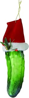 Christmas By Krebs Blown Glass Collectible Tree Ornaments (5.5" Christmas Pickle with Santa Hat)