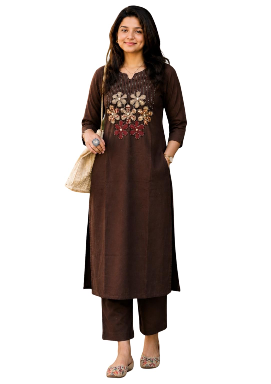 Women's Cotton Floral Embroidered Mirror Work Kurta Pant-picture-14