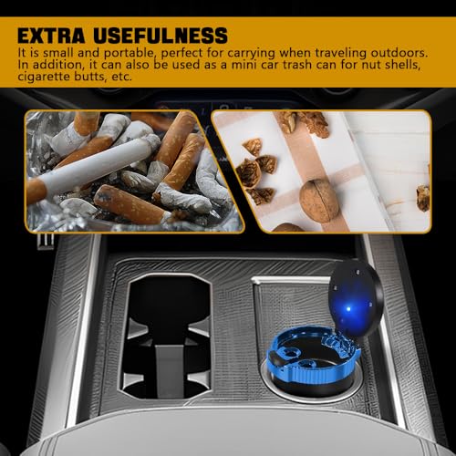 Image of Car Ashtray with Lid, Detachable Stainless Smokeless Ash Tray with LED Blue Light, Mini Portable Trash Can for Vehicle Cup Holder, Universal Interior Car Accessories (Blue)