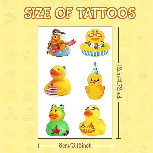 24 folhas (144 peças) Tatuagens temporárias de pato de borracha, lembrancinhas de festa de aniversár