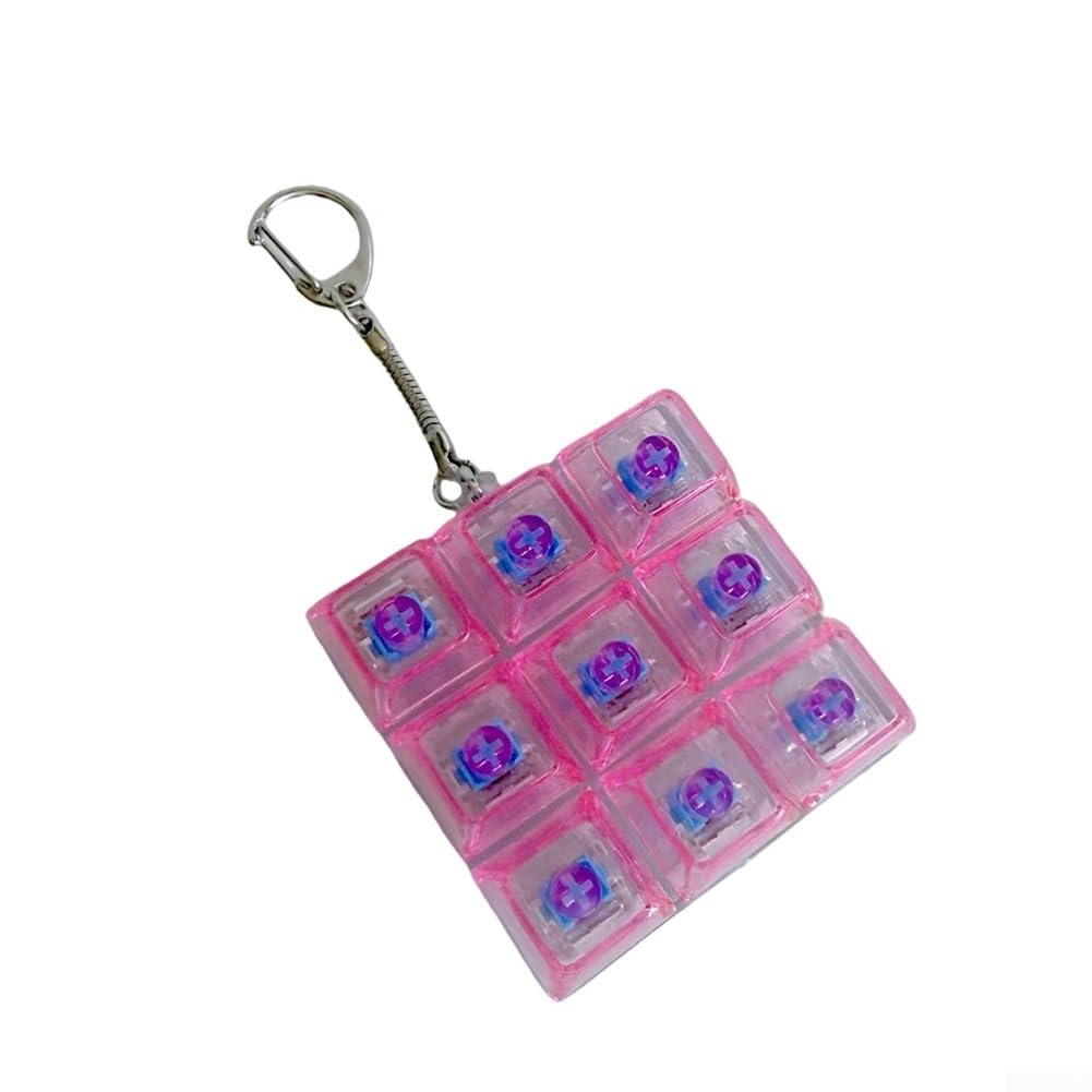 RiseNova Compact RGB Keyboard Fidget Keyring for Stress Relief, Portable Mechanical Button Toy for Home Office School Anxiety(PC With Light Pink)