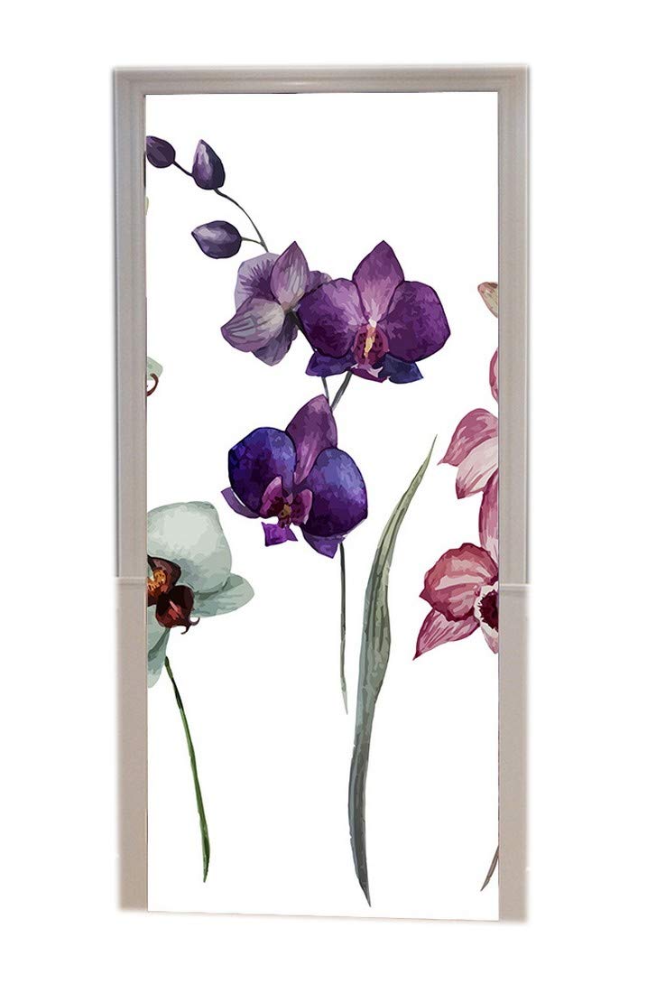 Rénover une porte abîmée avec le sticker autocollant 3D orchidée blanche et rose 77x200