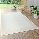 Robust / Pflegeleicht Paco Home In- & Outdoor-Teppich Mit Bordüre, Für Balkon Und Terrasse, Flachgewebe In Weiß, Grösse:160x230 cm