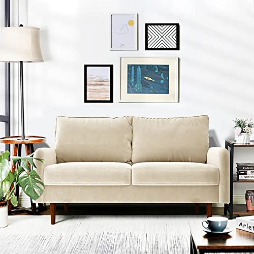 Image of Wood Hessville 56.3'' Upholstered Loveseat 2 Seater Sofa Settee Couch for Livingroom Bedroom Office Hotel Guestroom (Beige)
