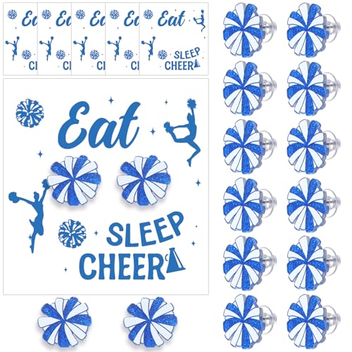 Nosiny 12 Pairs Cheer Team Gifts Bulk 20mm Blue Cheerleader Gift Earrings Cheer Party Favors Acrylic Glitter Stud Hypoallergenic Silver Plated Earring for Team Women Coach