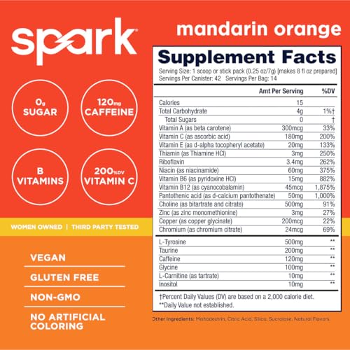 Image of AdvoCare Spark - Energy Drink Mix - Vitamin & Amino Acid Supplement - Supports Energy & Focus - Portable Immune Support - Sugar-Free - Mandarin Orange (10.5 oz)