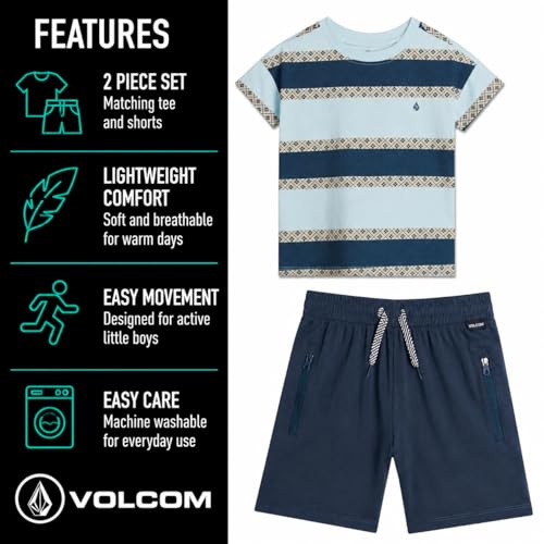 Image of Volcom Toddler Baby Boy Shorts Set - 2 Piece Short Sleeve Graphic Tees and Shorts Infant Toddler Little Boys Summer Outfits