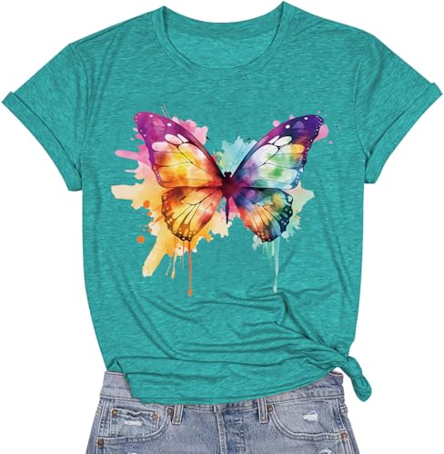 Image of Butterfly Shirts for Women Butterfly Graphic Tops Womens Vacation T-Shirt Nature Lover Tee