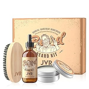 Bartpflege Set für Männer, JVR Bartpflegeset mit Bartöl, Bartbalsam und Bartbürste, Bartglättung, Feuchtigkeit & Verleiht Glanz & Styling, Hochwertiges Bartset als Geschenk (Braun)