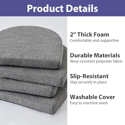 Image of IPYNBAP Chair Cushions for Dining Chairs, Kitchen Chair Cushions, 16'' x 16'' x 2'', Non Slip Indoor Seat Cushions, Chair Pads for Dining Chairs with Ties & Removable Cover, Set of 4, Dark Grey