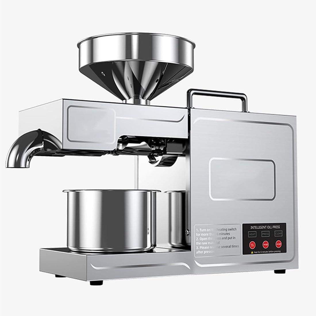 HCZKIUJY Automatic Oil Press Machine, Stainless Steel, Cold Hot Press, High Nuts Seeds Oil Grinder, Built-in Temperature Control, Commercial, for Peanut Sunflower Walnut Flaxseed Sesame