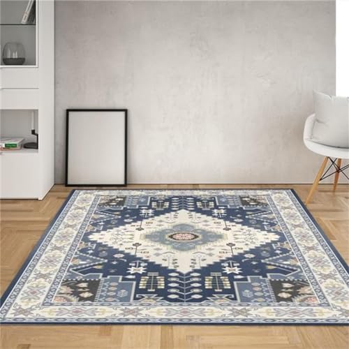 Tapis lavable en machine floral vintage 60x120cm bleu doux - 2