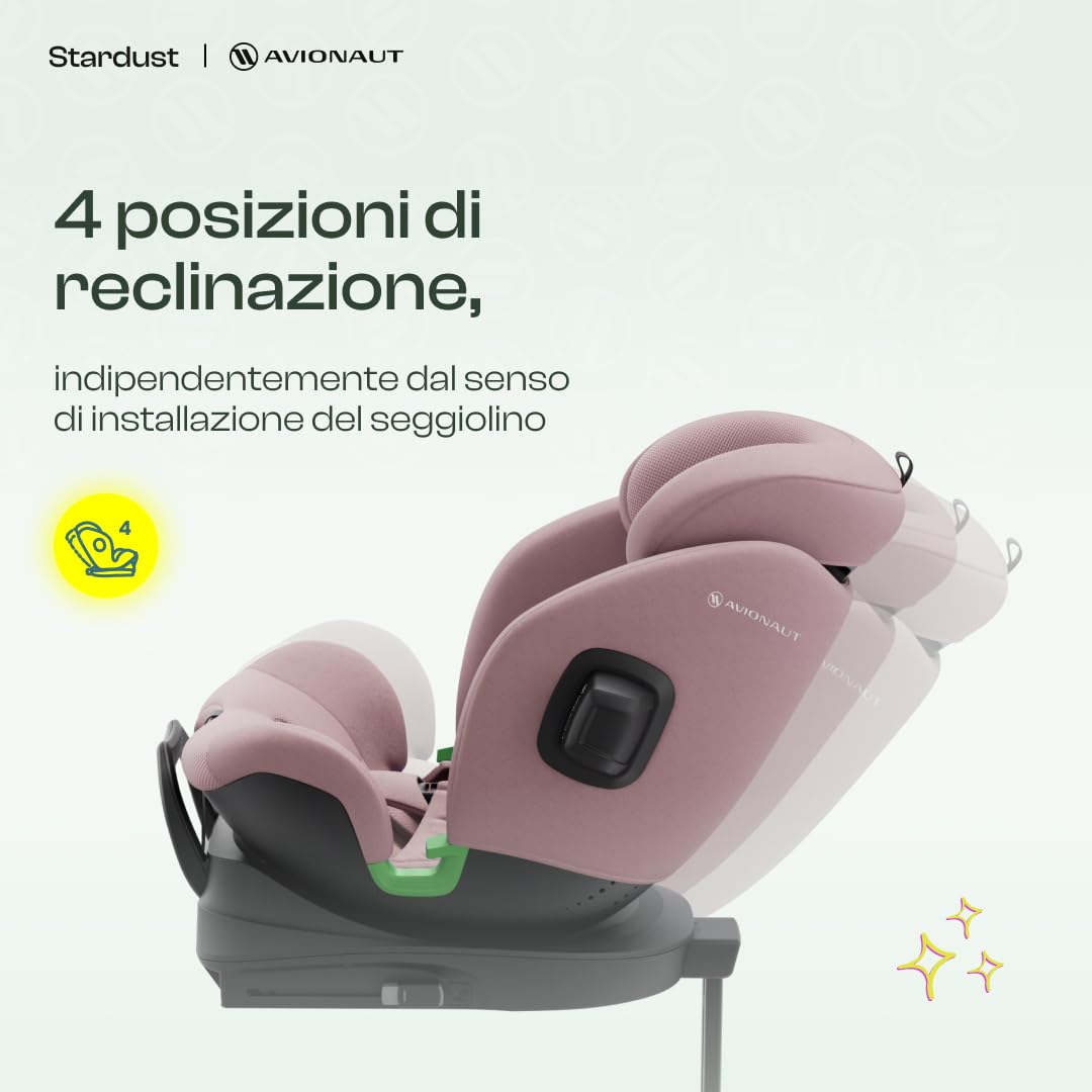 Seggiolino Auto Avionaut Stardust 360° Reboarder i-Size (61–150 cm) | RWF fino a 125 cm/21 kg, girevole e reclinabile, traspirante – dalla nascita fino a 12 anni (Grey)