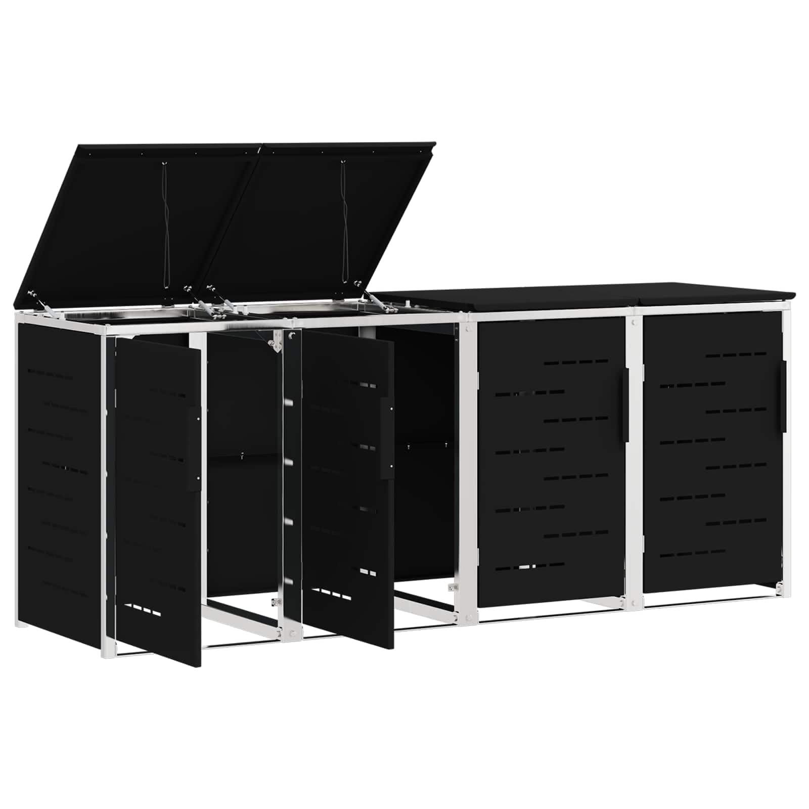 Mülltonnenbox Edelstahl Schwarz 4 Bins 240L | Erweiterbarer Schrank, Soft-Close Deckel, Magnetverschluss, Lüftungspanels