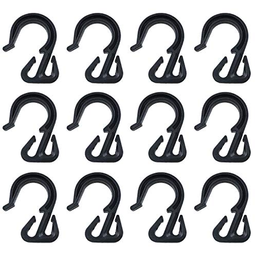 JCBIZ 12pcs 54x40mm Elastic Rope Hook Black Color Bungee Cord Hooks Reducing Drag and Vibration for Bungee Net, Cargo Net, Truck Net, Garage and General Outdoor Equipment