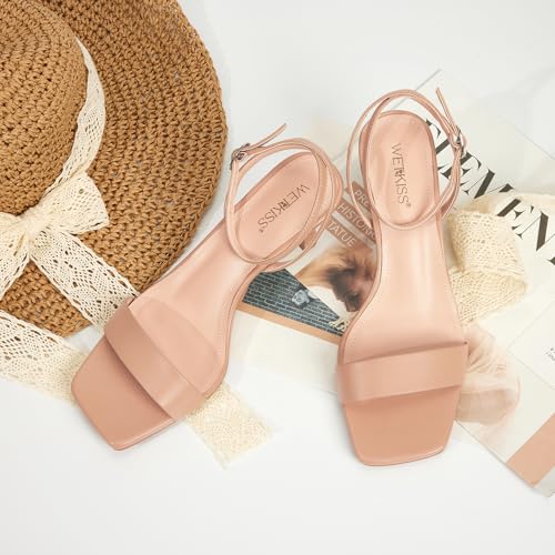 Image of wetkiss Kitten Heels Women Heels Sandals Low Heels Cute Heels Strappy Heels Square Toe Heels Black Nude Gold
