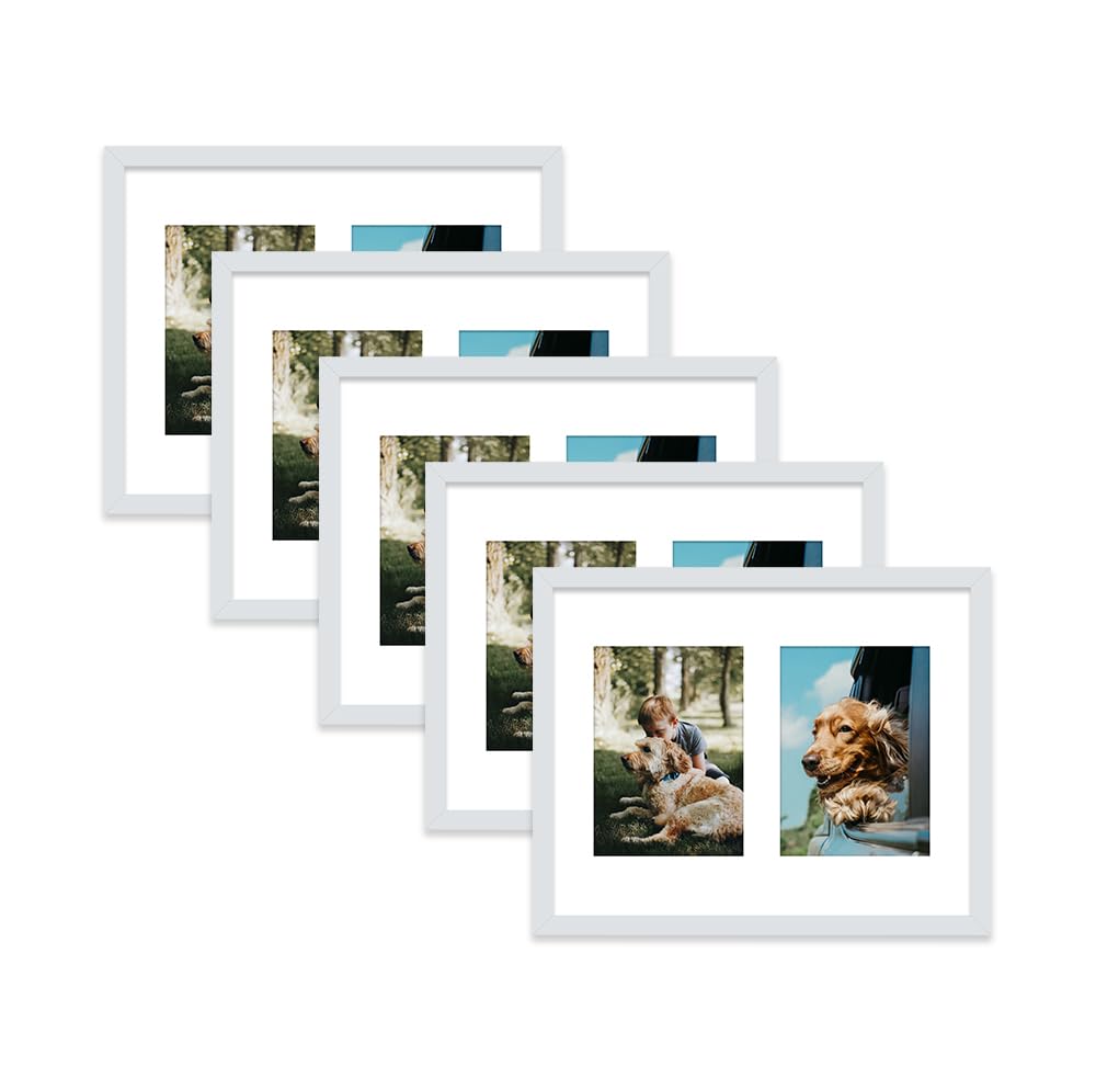 Light Grey Multi Photo Frame - Holds 2 x 7x5 Pictures, Family Collage Picture Frame for Wall Display, 14x11 Frame size, Set of 5