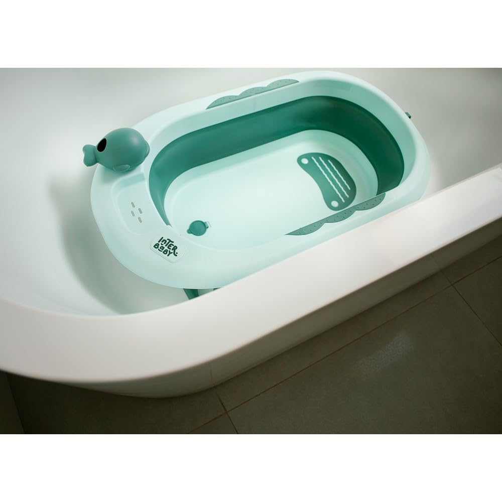 Składana wanna dla niemowląt Interbaby 80x47x21 cm | Składana wanna dla niemowląt z kubkiem do płukania, antypoślizgowa, szczelna nasadka | przenośna, łatwa do przechowywania, wygodna, niebieska
