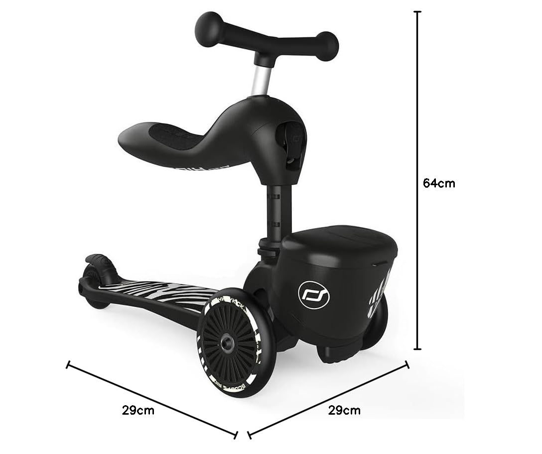 Scoot & Ride Unisex – Baby Highwaykick 1 Lifestyle Kickboard z siedziskiem i pojemnikiem (zebra)