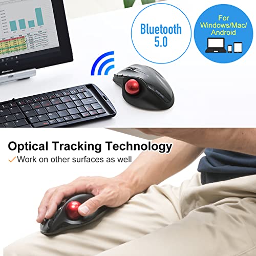 Sanwa Bluetooth 5.0 Ergonomic Trackball Mouse, Computer Rollerball Mice, Laser Sensor, 34Mm Trackball, 400/800/1200/1600 Adjustable Dpi, 5 Buttons, Compatible With Macbook, Laptop, Windows, Macos #TOP5
