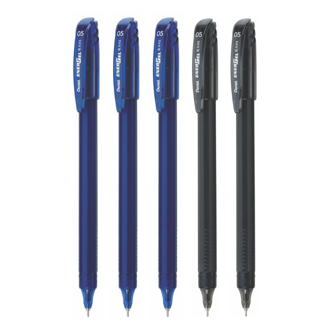 Energel 0.5mm Roller Gel Pen | Quick Dry Ink For Smudge-Free Writing | Lightweight Gel Pen For Smooth Writing Experience | Blue & Black Ink, Pack of 5 Pens (BL415)