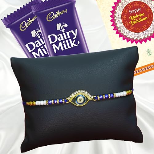 Image of Canton Rakhii Gift for Brother with Chocolate - Designer Rakhi for Brother with Cadbury Gift Hamper Pack, Roli Kumkum & Greeting Card (Design-16, 1 Rakhi + Cadbury)