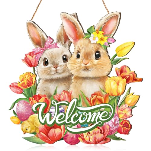 Bunny Welcome Wood Sign Door Hanger