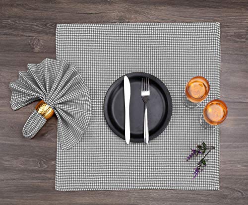 Native Fab Houndstooth Vintage Cloth Dinner Napkins Set of 12 Cotton 18x18 Soft Absorbent Restaurant Hotel Quality - Everyday Easy Care Washable Wedding Dinner Napkins Bulk - Grey