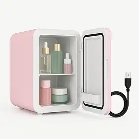 Mini Geladeira Portátil 4L, Rosa, Refrigerador e Aquecedor para Cosméticos e Bebidas, 24,5 x 17 cm