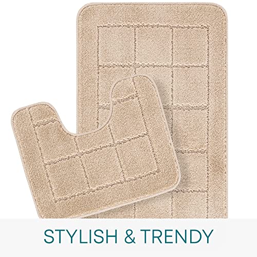 Surya Bathroom Mat Sets 2 Piece Washable, Non Slip Bath Mats - Bathroom Accessories Set Includes Easy Care, Absorbent Bathmat Rug, Shower and Co-ordinating Pedestal Mat for Toilet - Beige,50x80cm - Image 4