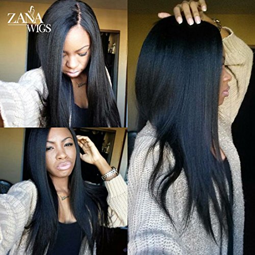 ZANA 7A Glueless Human Hair Full Lace Front Wigs Yaki Straight Brazilian Remy Human Hair Wigs for African Americans with Baby Hair Side Part 130 Density