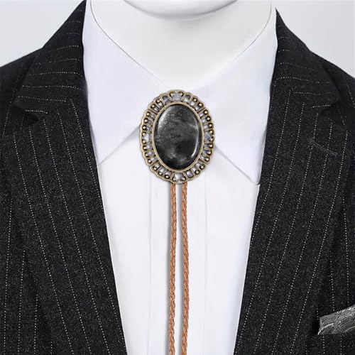 Image of Jeilwiy Bolo Tie for Men Real Stone Westwern Cowboy Ties Silver Bolos Women Leather Necktie Gift for Birthday Christmas