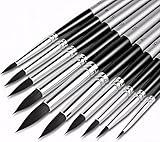 Watercolor Detail Paint Brushes Set 10pcs, Round Pointed Tip Black Synthetic Nylon Hair for Watercolor Acrylics Ink Gouache Oil Tempera Paint by Numbers, Perfect Gift for Artists, Adults & Kids