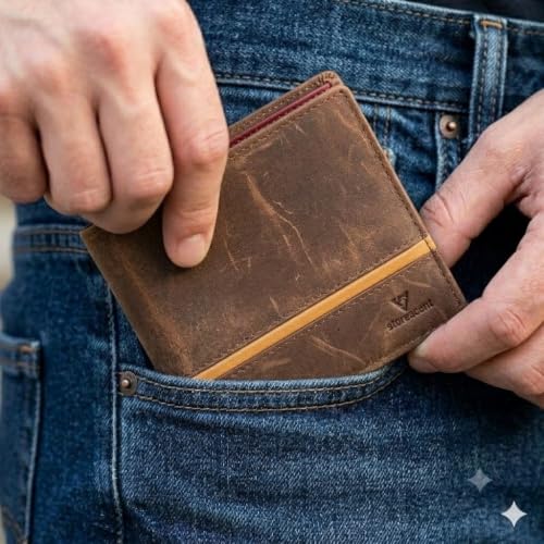 Image of Storescent Premium Genuine Leather Wallet for Men | Men's RFID Blocking Slim Purse | Hand-Stitched Pure Leather Gents Wallet (Vintage Brown)