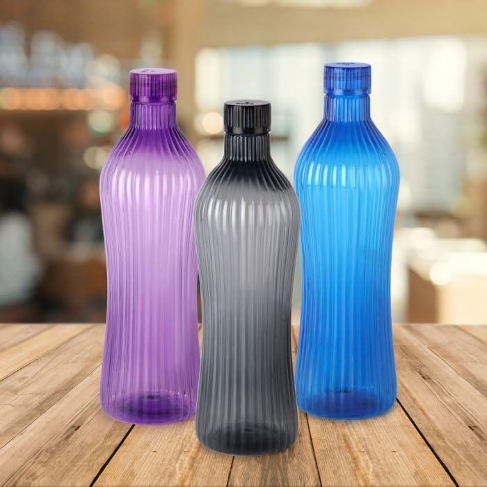 Image of CELLO Oasis Water Bottles Set of 3 Pcs For Daily Use, 1000ml Each Multicolor | Stylish & Unbreakable BPA-Free Leakproof Spill Proof Fridge Safe Pet Water Bottle For School, Office, Kitchen & Travel
