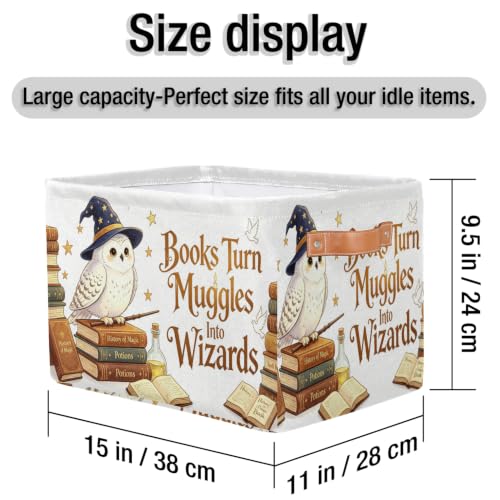 Image of Bardic Magic Nursery Decor Baby Basket Large Blue Hat Wand Basket Owl Kid Gift Collapsible Book Shelf Clothes Basket Rectangle Toy Bin 15 inchx11 inchx9.5 inch