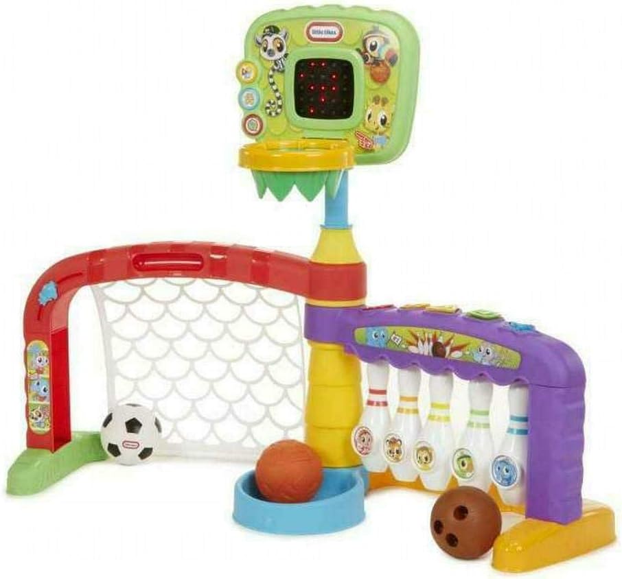 Little Tikes Zona Deportiva 3-en-1 para Niños Baloncesto, Fútbol y Bolos, Horas de Juego Activo, Desarrolla el Equilibrio y la Coordinación, Edad: de 9 Meses a 3 Años