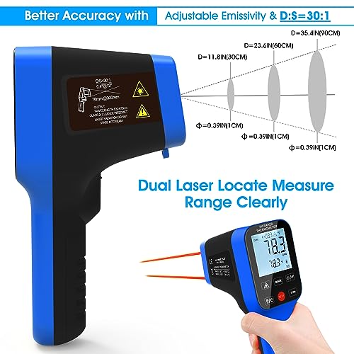 AIOMEST Pyrometer -58℉~2912℉ High Temp Thermometer Gun D:S=30:1 Dual Laser Industrial IR Temperature Meter w/Touch Buttons, Rechargeable Termómetro AI-1600 (NOT for Human Temp) - Thumbnail 5