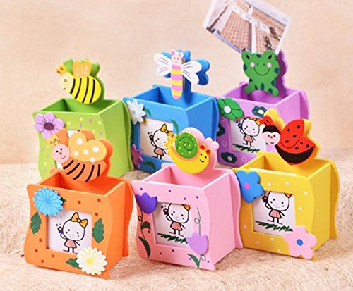 Image of GOLD LEAF Wooden Pen Stand with Photo Frame DIY Craft Kit for Kids, Multicolor Birthday Return Gifts, Desk Organizer, Paintable Wooden Pencil Holder, Pack of 6