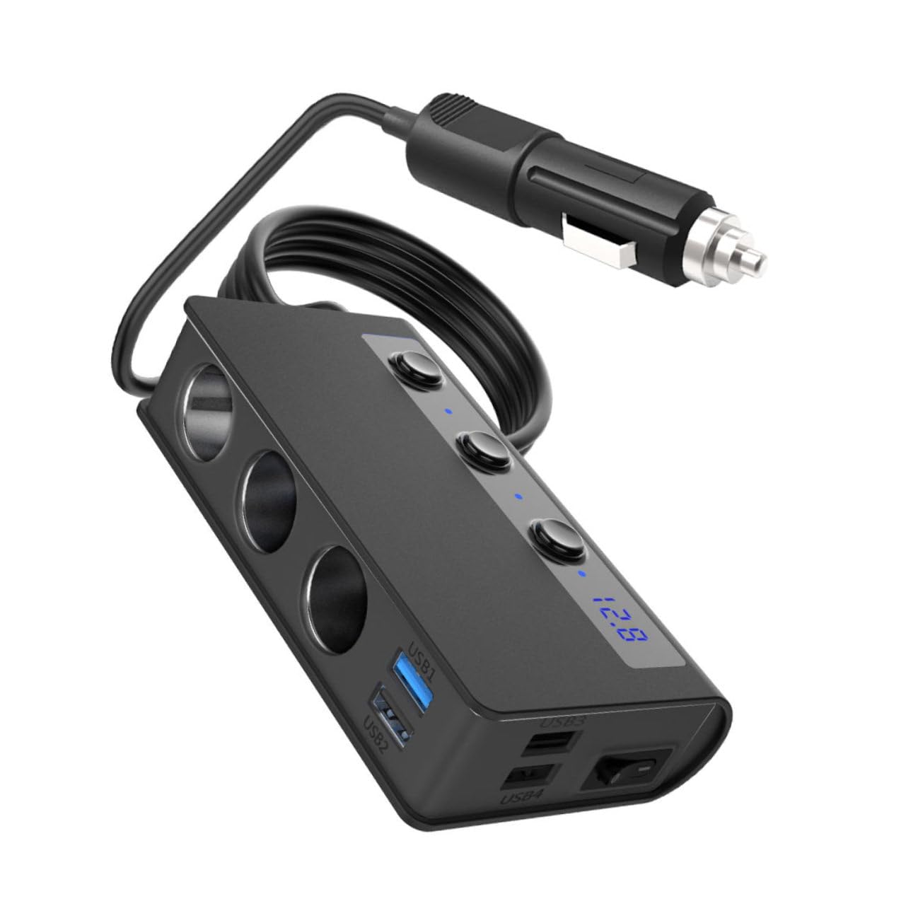 SHINEOFI Cargador de Coche con USB y Salidas de Adaptador Divisor de Carga Compatible Mayoría de Vehículos con Interruptor Independiente para