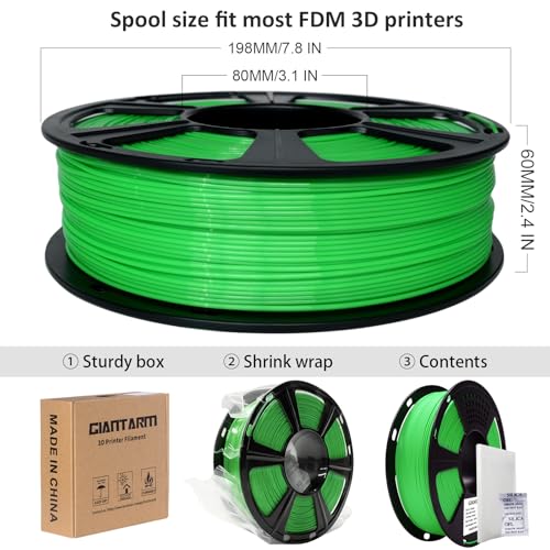 Image of GIANTARM 3D Printer Filament, Green Pla Filament, 1Kg(2.2lbs) Spool, 1.75mm Dimension Accuracy + /- 0.03mm, 3D Printing Filament