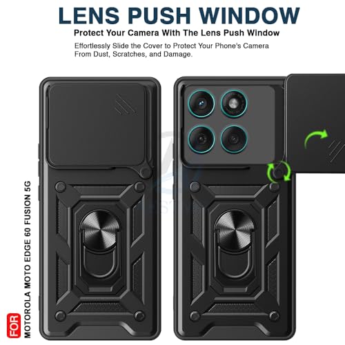 Image of AESTMO Tough Armor Moto Edge 60 Fusion 5G Bumper Back Case Cover | Ring Holder & Sliding Camera Shield Cover | 360 Degree Protection Back Case Cover for Moto Edge 60 Fusion 5G (Black)